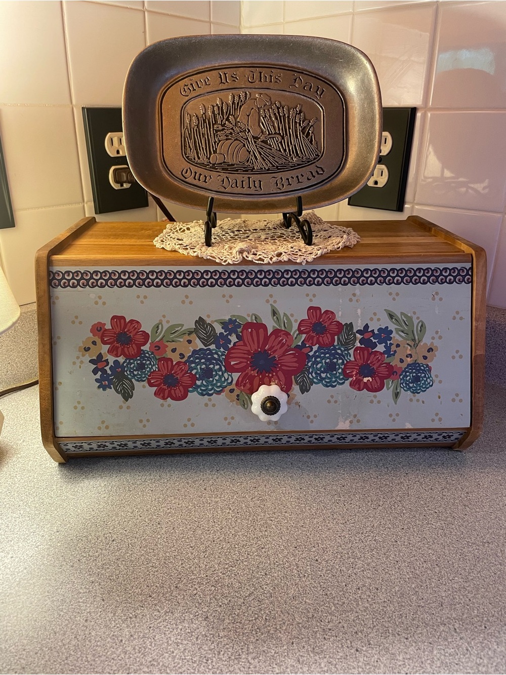 PIONEER WOMAN BREAD BOX ACACIA WOOD DAZZLING DAHLIAS FIONA VINTAGE